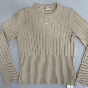 Tory Burch 100% cashmere ribbed sweater, cream, size L